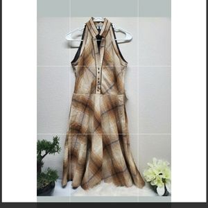 Zara Brown Plaid Button Shirt Dress SZ M